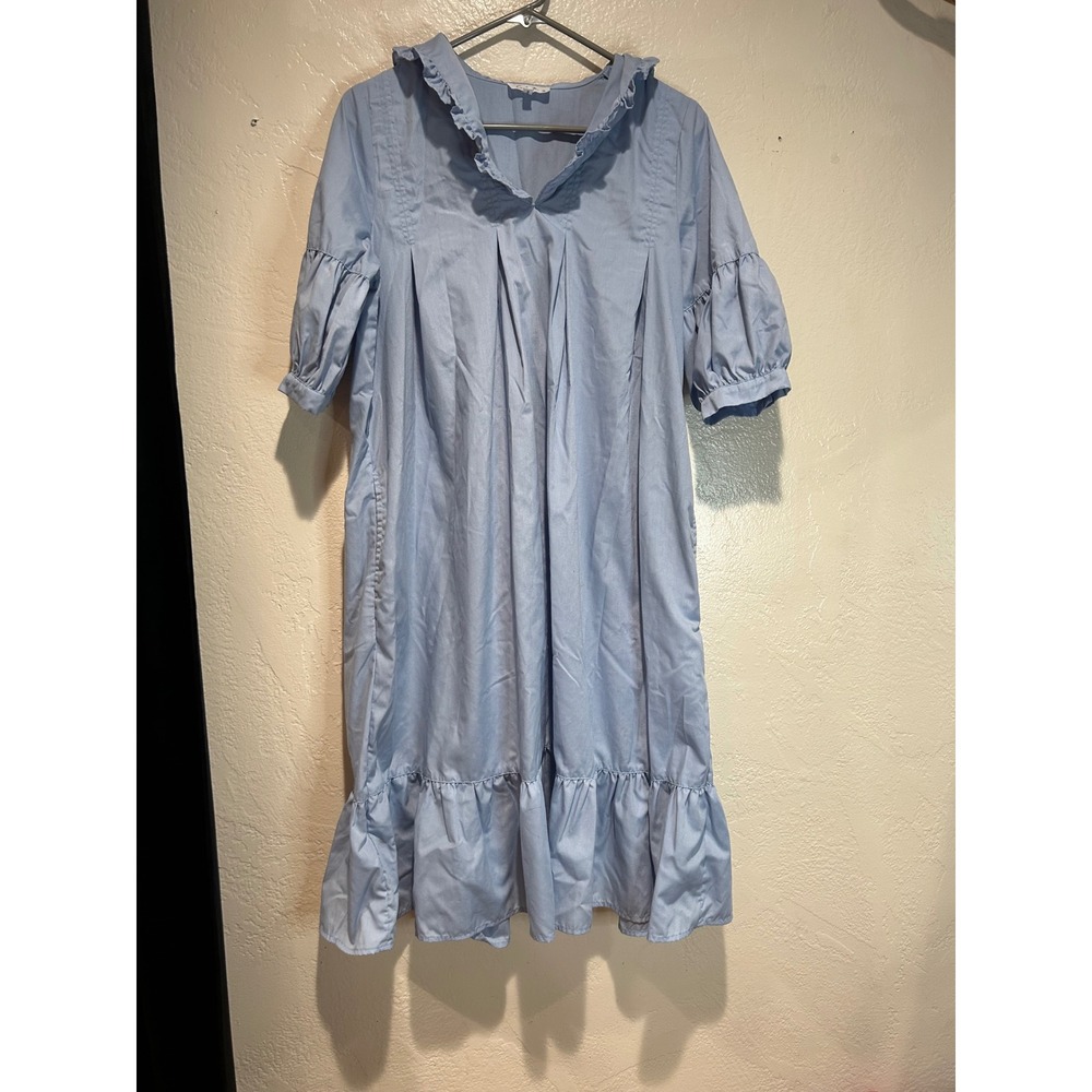Calista‎ Light Blue Ruffle Collar Tiered Puff Sleeve Poplin Dress Small FD41234